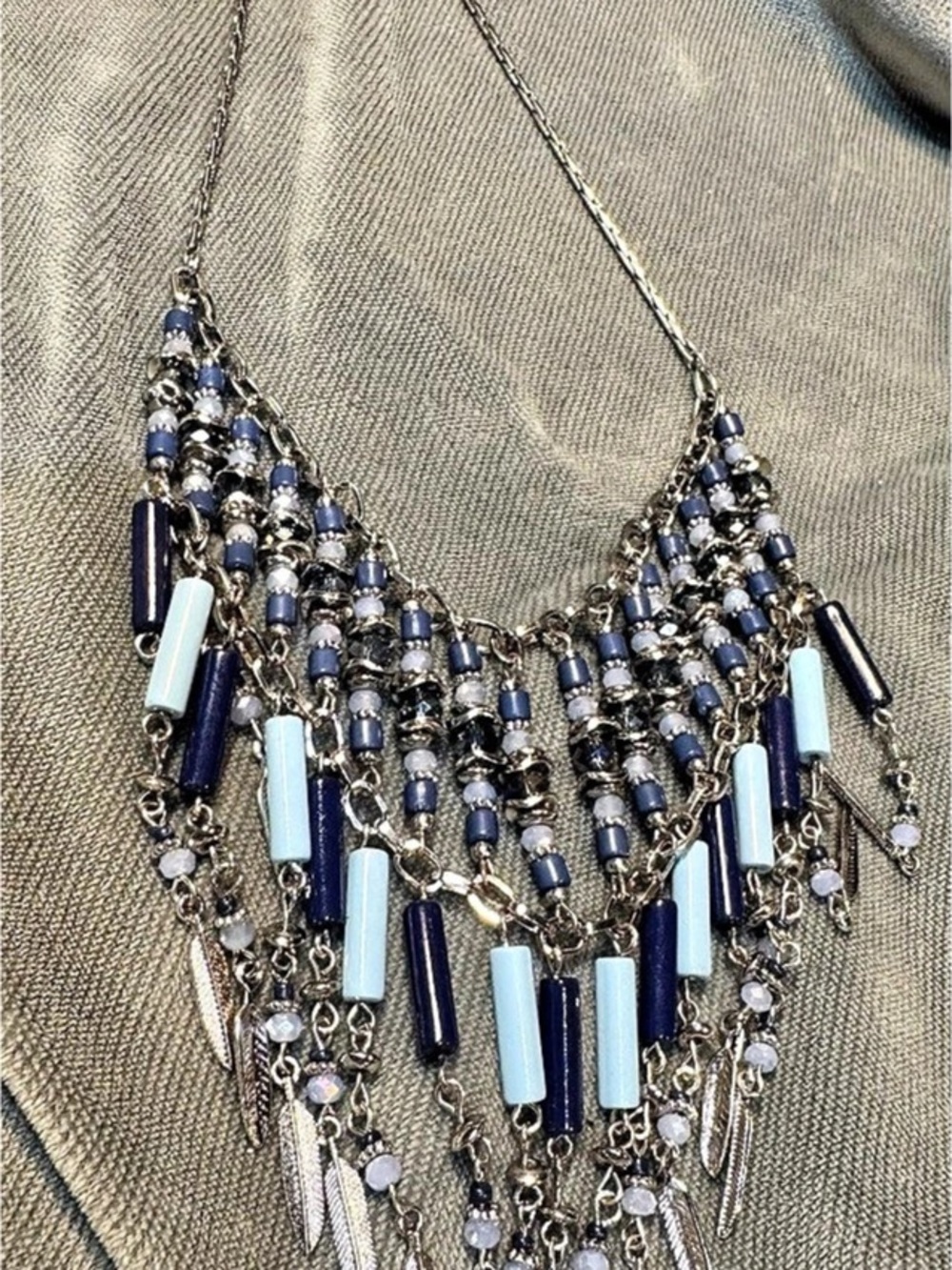 Blue & Silver Beaded Bib Necklace